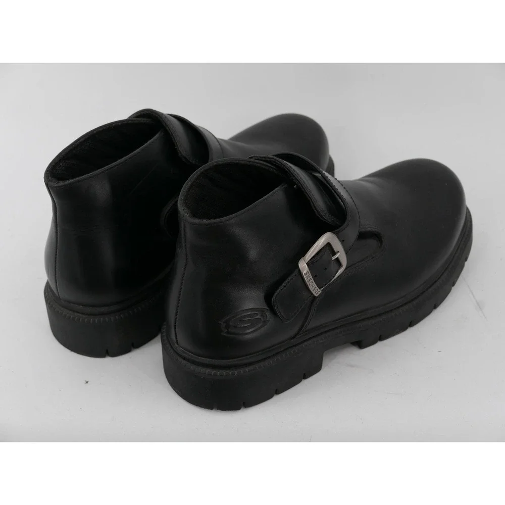 Vtg Skechers Y2K Chunky Grunge SN6909 Boots Black Leather Buckle Men's Size 12